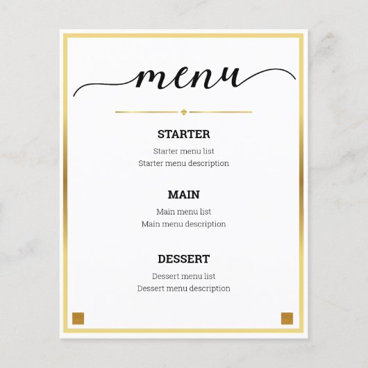 Minimaal Ontwerp Gouden Rand Bruiloft Event Menu (Voorkant)