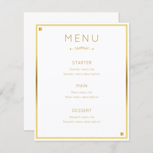 Minimaal Ontwerp Gouden Rand Bruiloft Event Menu (Voorkant / Achterkant)