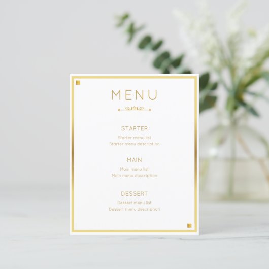 Minimaal Ontwerp Gouden Rand Bruiloft Event Menu (Staand voorkant)