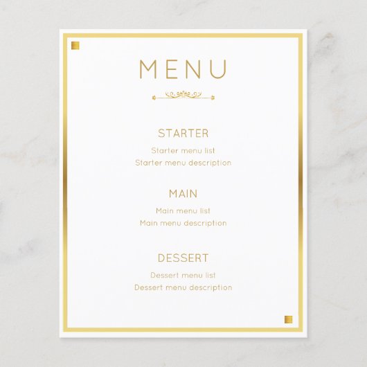 Minimaal Ontwerp Gouden Rand Bruiloft Event Menu (Voorkant)