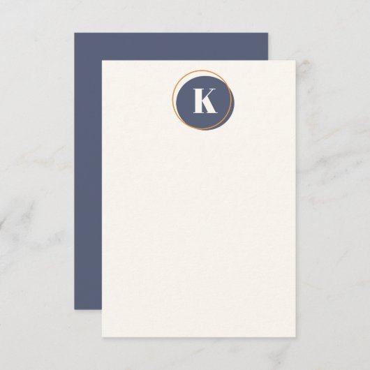 Minimaal ontwerp van Circle Monogram bij marine en Notitiekaartje (Voorkant / Achterkant)
