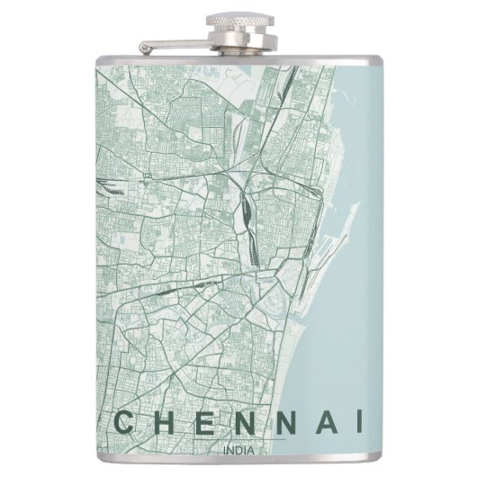 Minimaal ontwerp van stadsplattegrond van Chennai Heupfles (Voorkant)