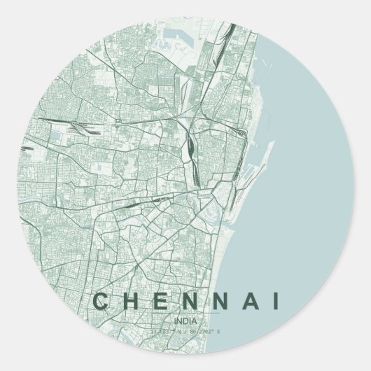 Minimaal ontwerp van stadsplattegrond van Chennai  Ronde Sticker (Voorkant)