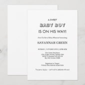 Minimaal ontwerp voor baby jongen shower typografi kaart (Voorkant / Achterkant)