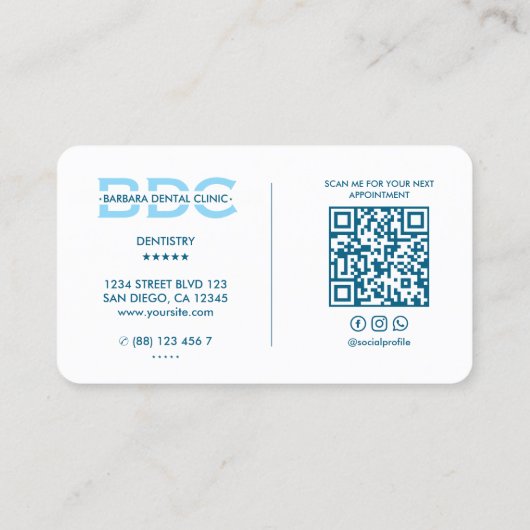 Minimaal Orthodontist Tandarts Sky Blue Tand Visitekaartje (Achterkant)