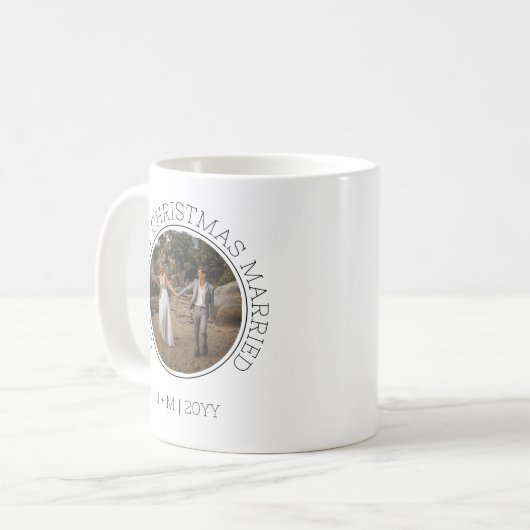 Minimaal paar 2 foto onze eerste kerst getrouwd koffiemok (Voorkant links)