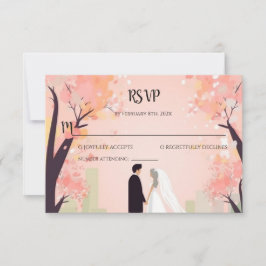 Minimaal Paar Cartoon met Bloemen RSVP Notitiekaartje