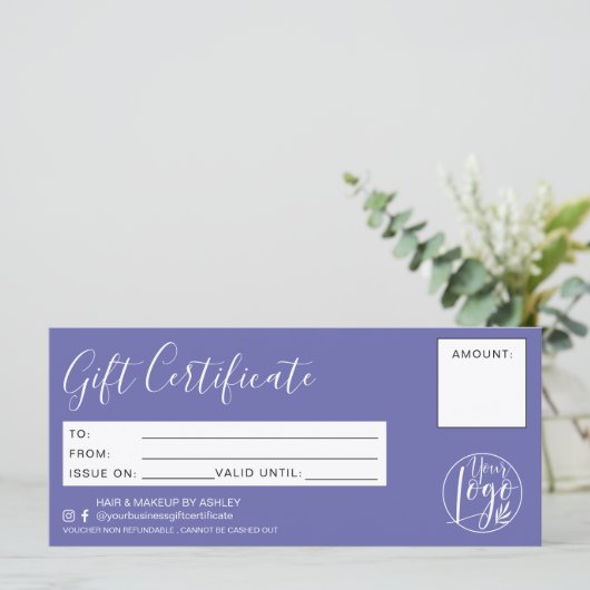 Minimaal paars blauw cadeaucertificaat logo (Staand voorkant)