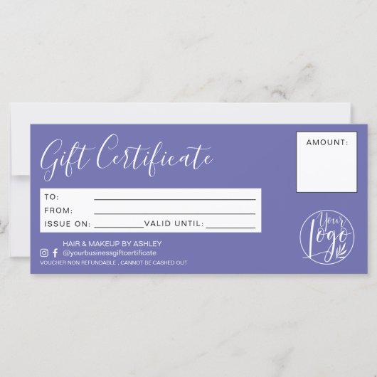 Minimaal paars blauw cadeaucertificaat logo (Voorkant)