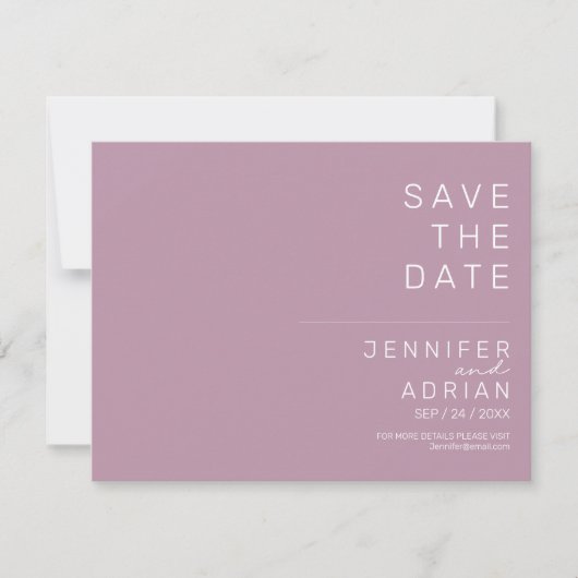 Minimaal Paars Modern Horizontaal Save The Date (Voorkant)