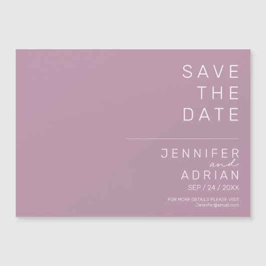 Minimaal Paars Modern Horizontaal Save The Date (Voorkant)
