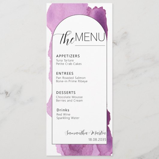 Minimaal Paars Waterverf-kabelmenu Menu (Voorkant)