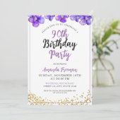 Minimaal paarse bloemen 90ste verjaardag kaart (Staand voorkant)