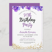 Minimaal paarse bloemen 90ste verjaardag kaart (Voorkant / Achterkant)