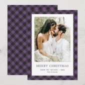 Minimaal Paarse geruite foto Vrolijk kerstfeest Feestdagenkaart (Voorkant / Achterkant)