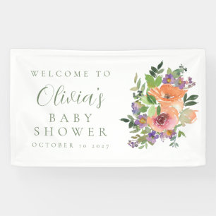 Minimaal Paarse Oranje Bloemen Baby shower Welkom Spandoek