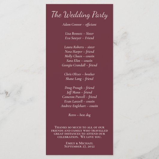 Minimaal Paarse Plum-programma voor script Programmakaart (Achterkant)