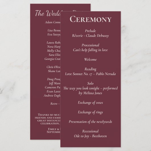 Minimaal Paarse Plum-programma voor script Programmakaart (Voorkant / Achterkant)