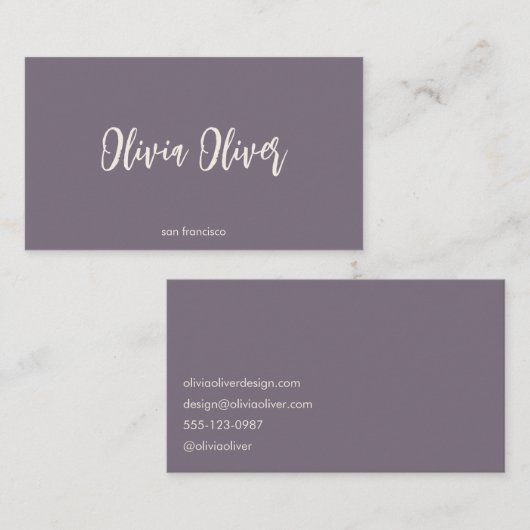 Minimaal Paarse Script kalligrafie Elegant Modern Visitekaartje (Voorkant / Achterkant)