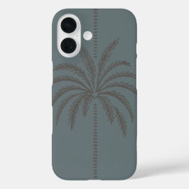 Minimaal palmboompatroon blauw grijs tropisch iPhone 16 hoesje