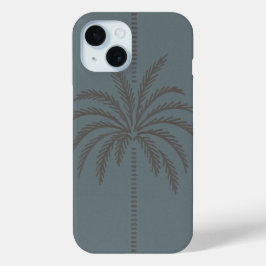 Minimaal palmboompatroon blauw grijs tropisch iPhone 15 case