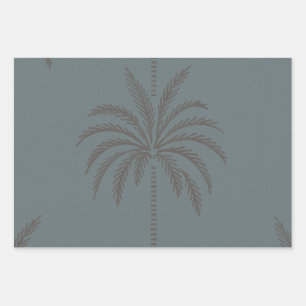 Minimaal palmboompatroon blauw grijs tropisch inpakpapier vel