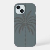 Minimaal Palmboompatroon Blauw Grijs Tropisch iPhone 15 Case (Achterkant)