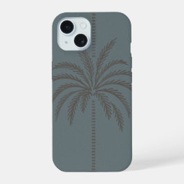 Minimaal Palmboompatroon Blauw Grijs Tropisch iPhone 15 Case