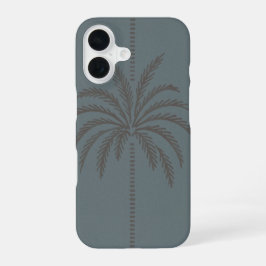 Minimaal palmboompatroon blauw grijs tropisch iPhone 16 hoesje