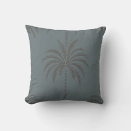 Minimaal palmboompatroon blauw grijs tropisch kussen