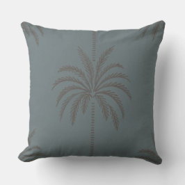 Minimaal Palmboompatroon Blauw Grijs Tropisch Kussen
