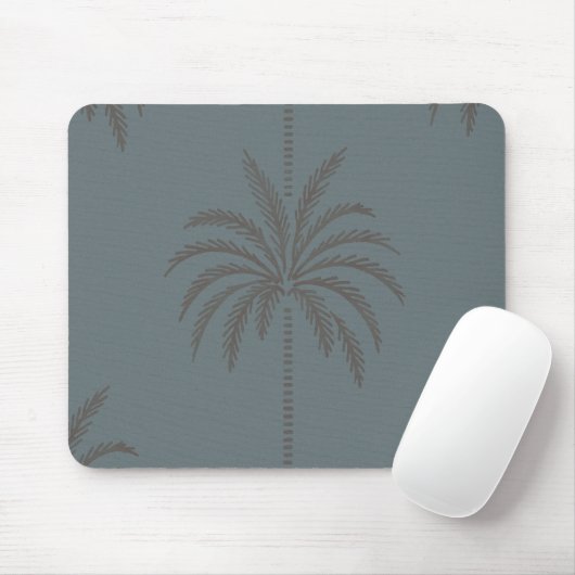Minimaal Palmboompatroon Blauw Grijs Tropisch Muismat (Met muis)