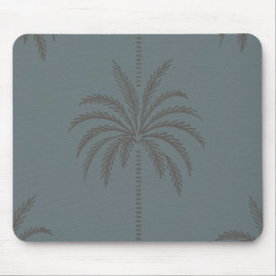 Minimaal Palmboompatroon Blauw Grijs Tropisch Muismat