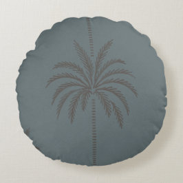 Minimaal palmboompatroon blauw grijs tropisch rond kussen