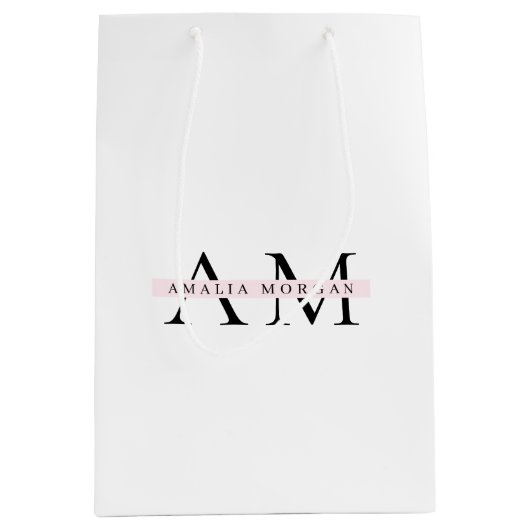 Minimaal pastelroze Initiaal & gepersonaliseerd Medium Cadeauzakje (Voorkant)