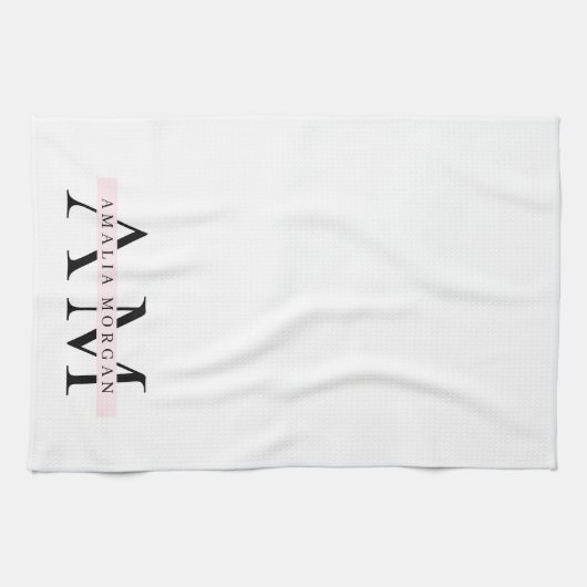 Minimaal pastelroze Initiaal & gepersonaliseerd Theedoek (Horizontaal)