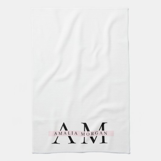 Minimaal pastelroze Initiaal & gepersonaliseerd Theedoek (Verticaal)