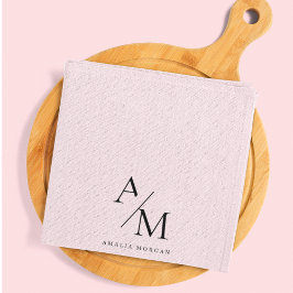 Minimaal pastelroze Initiaal & gepersonaliseerd Theedoek