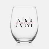 Minimaal pastelroze Initiaal & gepersonaliseerd Wijnglas Zonder Voet (Voorkant)