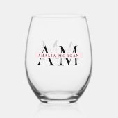 Minimaal pastelroze Initiaal & gepersonaliseerd Wijnglas Zonder Voet (Achterkant)