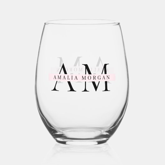Minimaal pastelroze Initiaal & gepersonaliseerd Wijnglas Zonder Voet (Achterkant)