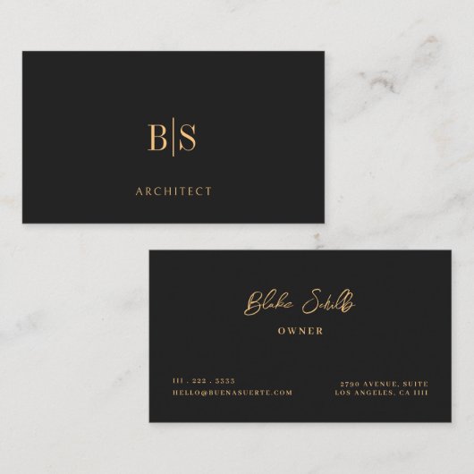 Minimaal persoonlijk zwart en goud visitekaartje (Voorkant / Achterkant)