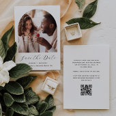 Minimaal Photo Arch Script QR Code Zwart-wit Save The Date