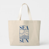 Minimaal pictogram "Zee & zon" met golven en zonne Grote Tote Bag (Achterkant)