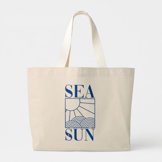 Minimaal pictogram "Zee & zon" met golven en zonne Grote Tote Bag (Achterkant)