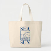 Minimaal pictogram "Zee & zon" met golven en zonne Grote Tote Bag (Voorkant)