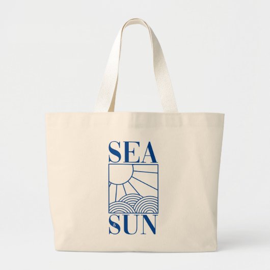 Minimaal pictogram "Zee & zon" met golven en zonne Grote Tote Bag (Voorkant)