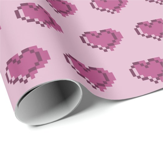 Minimaal Pixel Hartpatroon Cadeaupapier (Rol Hoek)