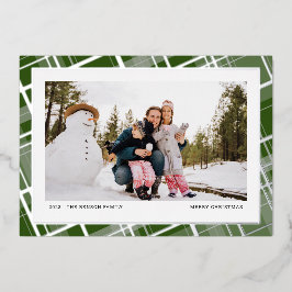 Minimaal Plaid Eén Foto Groen Echt Folie Feestdagenkaart