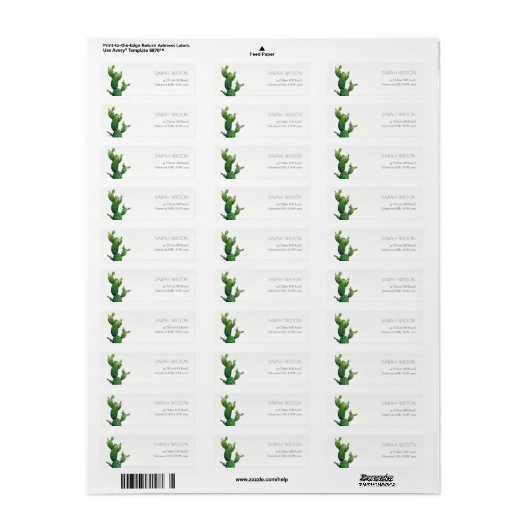 Minimaal Potted Cactus Green Foliage Address Etiket (Full Sheet)